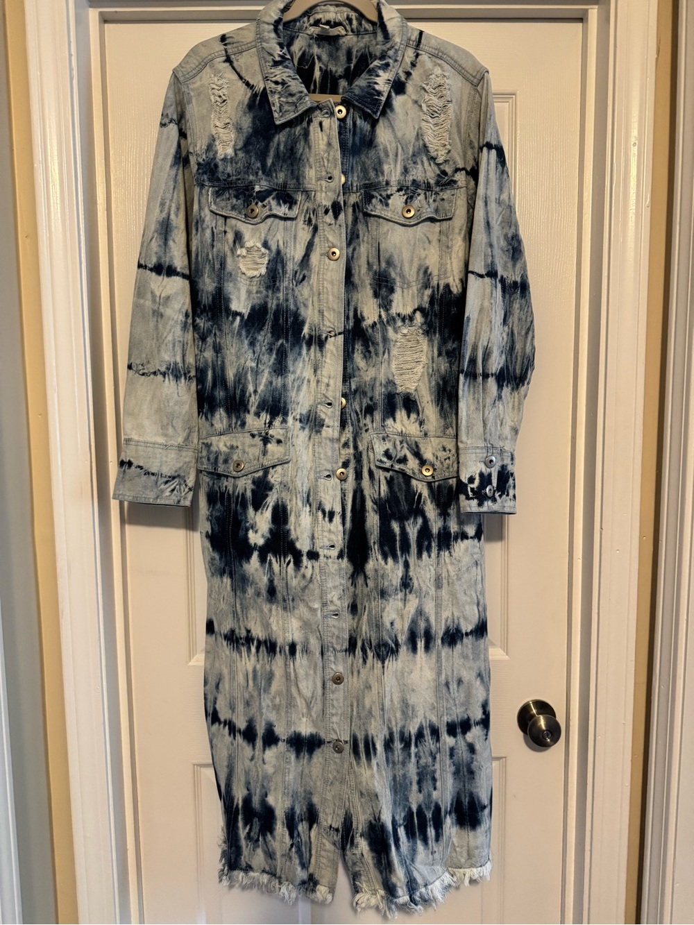 Indigo Thread Co. Tie-Dye Long Denim Dress/Coat - Blue NWOT